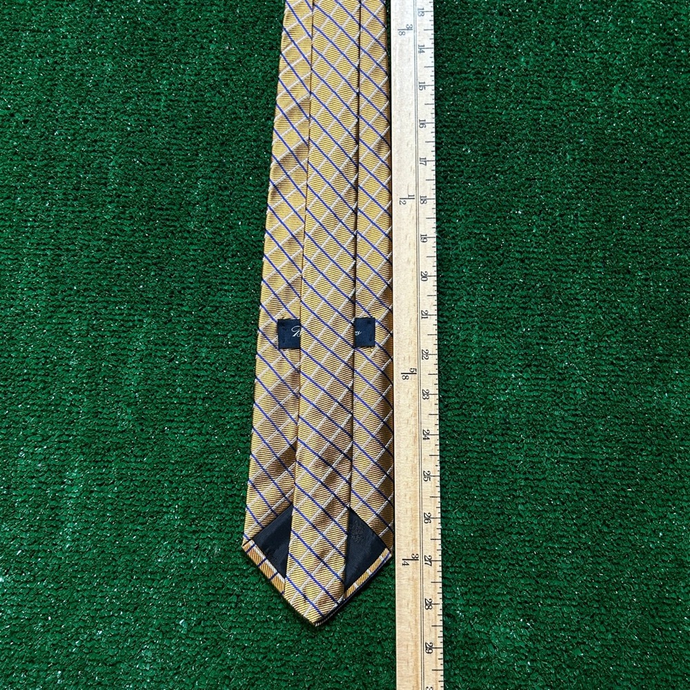 Brooks Brothers Makers Silk Tie Gold Navy Geometric Lattice Grid Made In USA - Picture 7 of 8